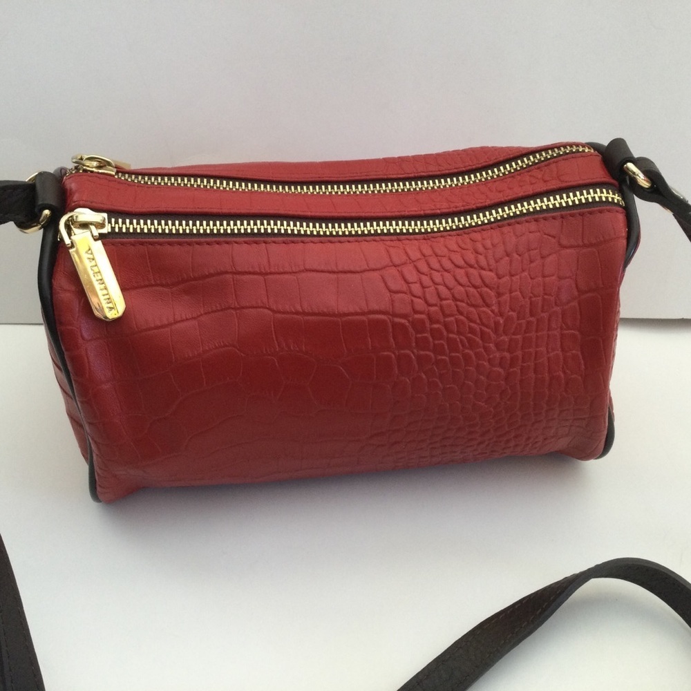 Valentina Genuine Leather Made In Italy Red Crossbody Handbag Beautiful - Picture 4 of 13